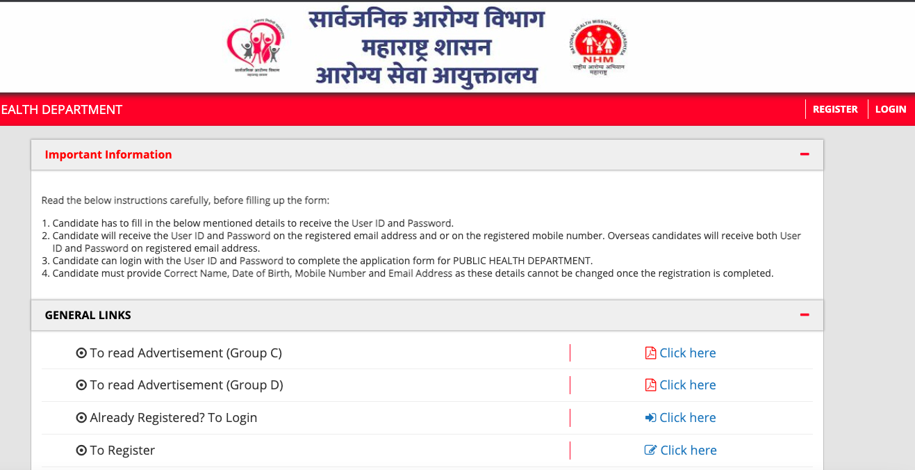 Arogya vibhag online apply link